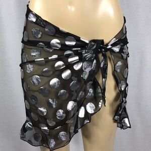 Zuliana One Size Polka Dot Metallic Mesh Ruffle Sarong. Made in USA New With Tag